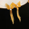 Metal Flower Tassel Earrings For Women Electroplated Light Luxury Style