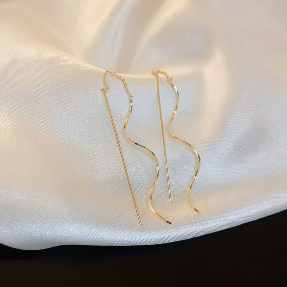 Metal Flower Tassel Earrings For Women Electroplated Light Luxury Style