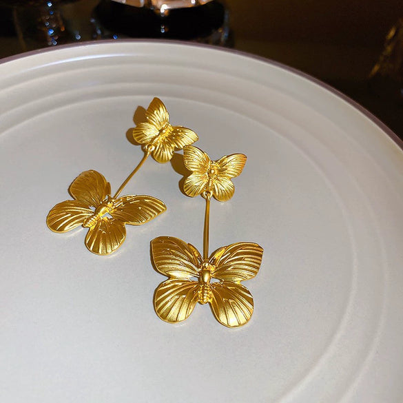 Metal Flower Tassel Earrings For Women Electroplated Light Luxury Style