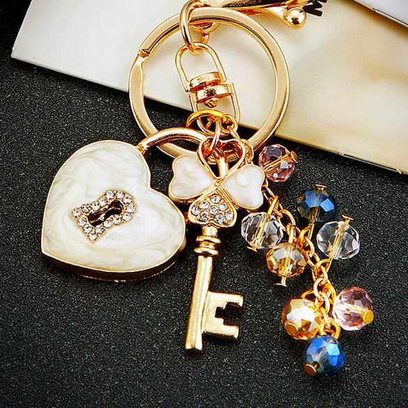 Metal Four Leaf Clover Rhinestone Keychain For Women