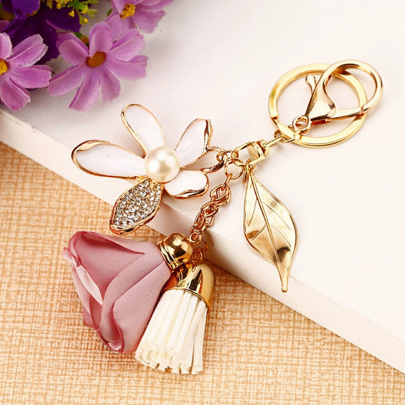 Metal Four Leaf Clover Rhinestone Keychain For Women