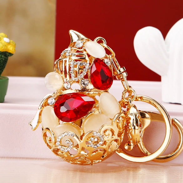 Metal Four Leaf Clover Rhinestone Keychain For Women