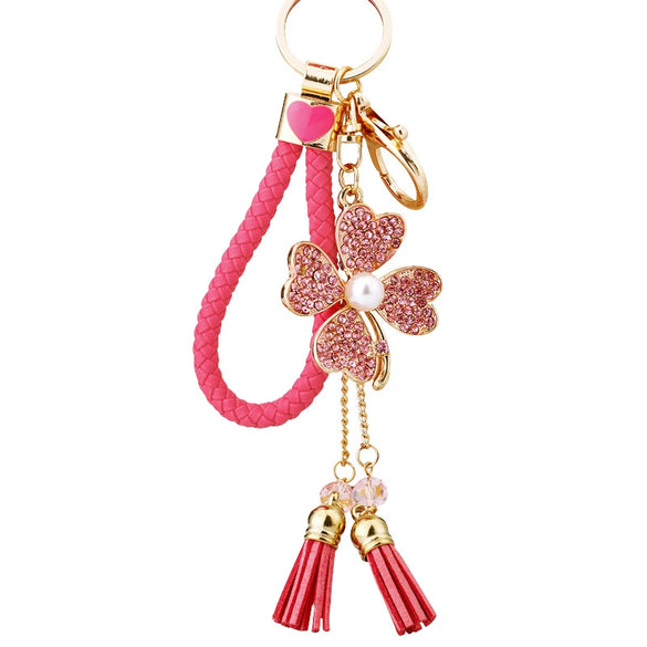 Metal Four Leaf Clover Rhinestone Keychain For Women