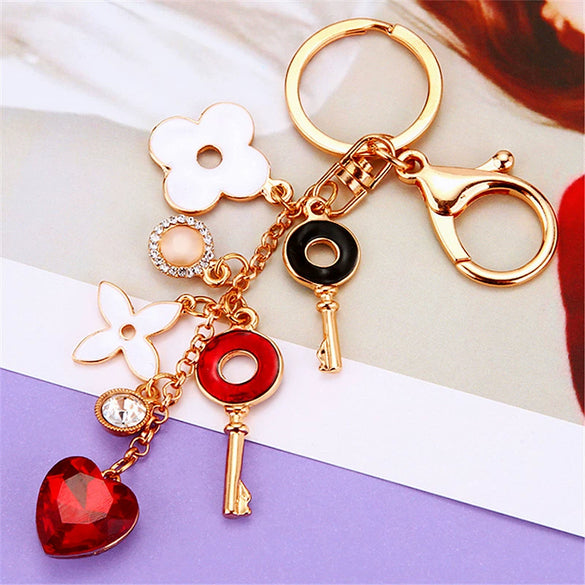 Metal Four Leaf Clover Rhinestone Keychain For Women