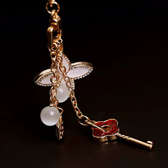 Metal Four Leaf Clover Rhinestone Keychain For Women