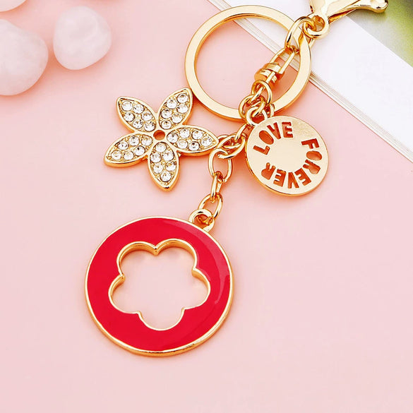 Metal Four Leaf Clover Rhinestone Keychain For Women