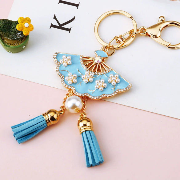 Metal Four Leaf Clover Rhinestone Keychain For Women