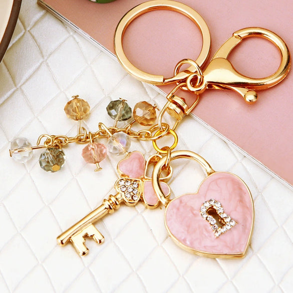 Metal Four Leaf Clover Rhinestone Keychain For Women