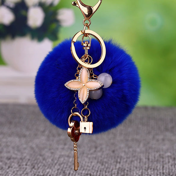 Metal Fourleaf Clover Car Key Chain And Velvet Bag Pendant For Women Suitable As Gifts