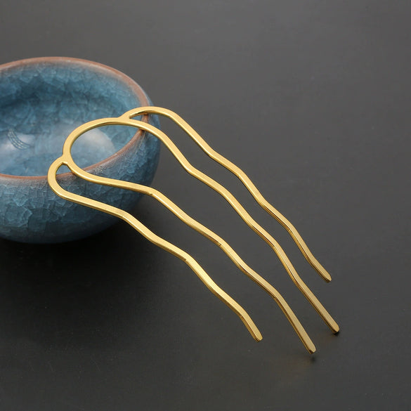 Metal Fourtooth Small Wave Pattern Hairpin Hair Comb With Electroplating Treatment