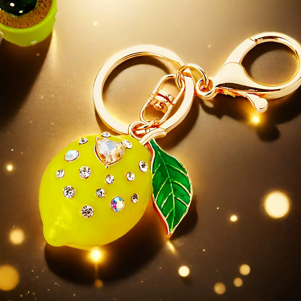 Metal Fruit Lemon Rhinestone Keychain For Female Cute Creative Bag Pendant Gift