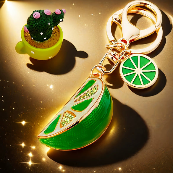 Metal Fruit Lemon Rhinestone Keychain For Female Cute Creative Bag Pendant Gift