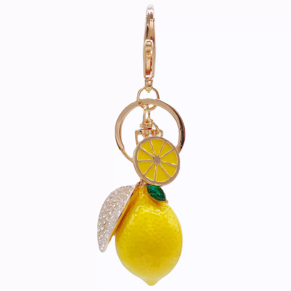 Metal Fruit Lemon Rhinestone Keychain For Female Cute Creative Bag Pendant Gift