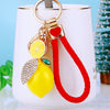 Metal Fruit Lemon Rhinestone Keychain For Female Cute Creative Bag Pendant Gift