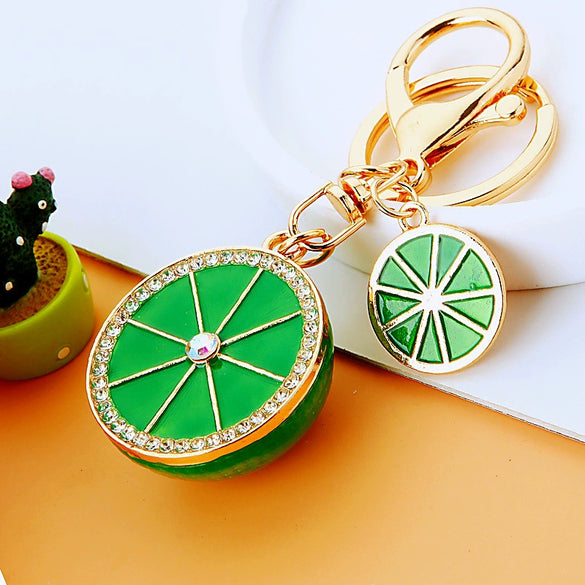 Metal Fruit Lemon Rhinestone Keychain For Female Cute Creative Bag Pendant Gift