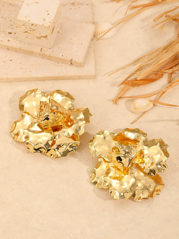 Metal Geometric And Flower Style Gold Plated Earrings For Women