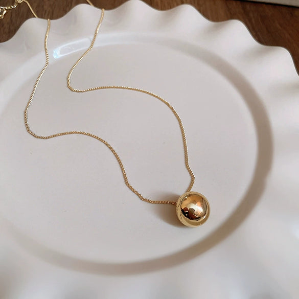 Metal Geometric Ball Pendant Necklace Electroplated Minimalist Women's Woolen Chain Jewelry