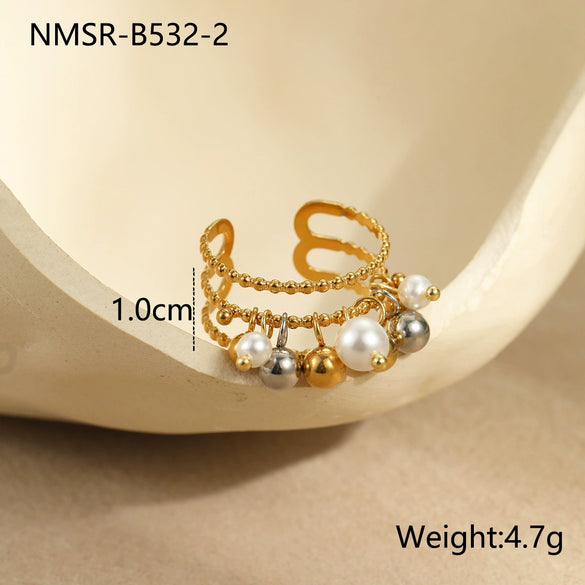 Metal Geometric Ball Stainless Steel Ring And Earrings With 18K Gold Plated Light Luxury Style
