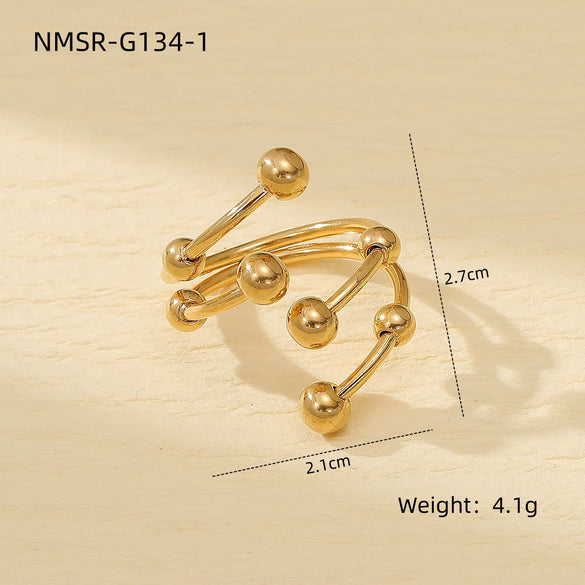 Metal Geometric Ball Stainless Steel Ring And Earrings With 18K Gold Plated Light Luxury Style