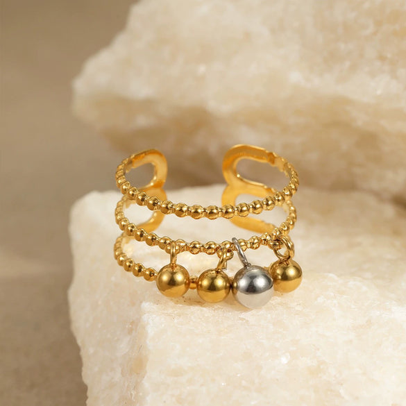 Metal Geometric Ball Stainless Steel Ring And Earrings With 18K Gold Plated Light Luxury Style