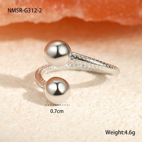 Metal Geometric Ball Stainless Steel Ring And Earrings With 18K Gold Plated Light Luxury Style