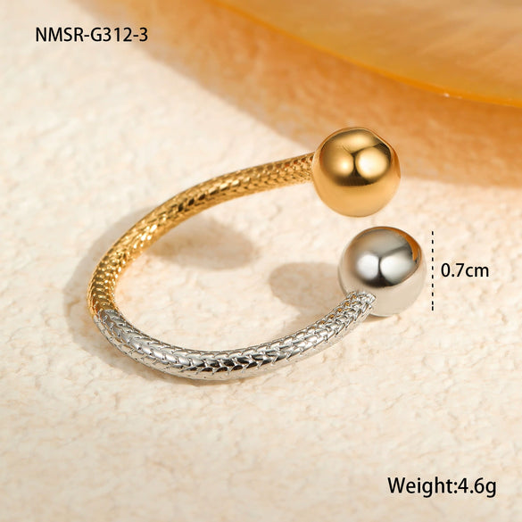 Metal Geometric Ball Stainless Steel Ring And Earrings With 18K Gold Plated Light Luxury Style