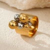 Metal Geometric Ball Stainless Steel Ring And Earrings With 18K Gold Plated Light Luxury Style