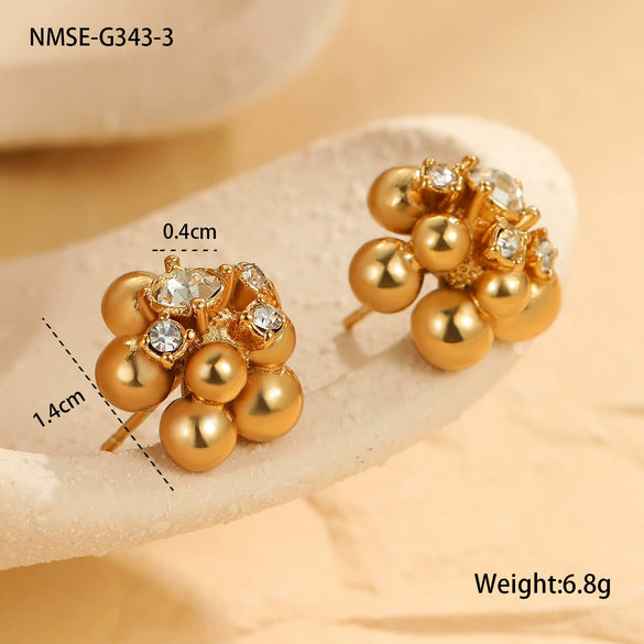 Metal Geometric Ball Stainless Steel Ring And Earrings With 18K Gold Plated Light Luxury Style
