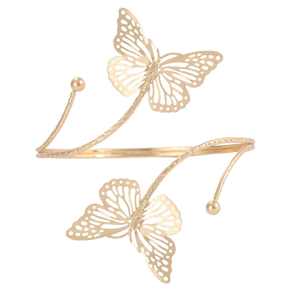 Metal Geometric Butterfly Leaves Flowers Armband With Electroplating Design