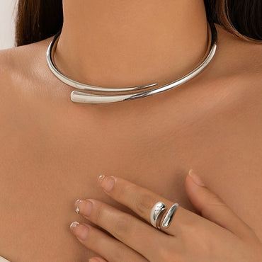 Metal Geometric Collar Bracelet Necklace Choker For Women Punk Simple Style