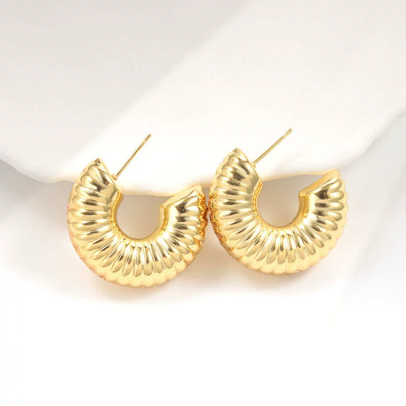 Metal Geometric Copper Earrings With Real Gold Plating