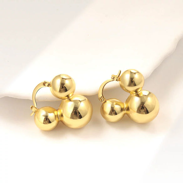 Metal Geometric Copper Earrings With Real Gold Plating
