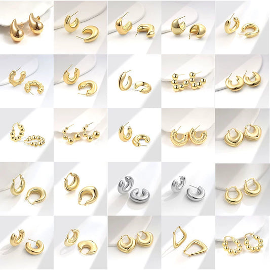 Metal Geometric Copper Earrings With Real Gold Plating