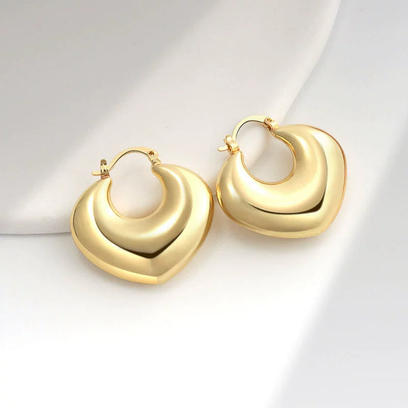 Metal Geometric Copper Earrings With Real Gold Plating