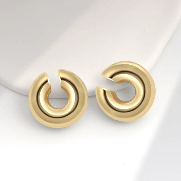 Metal Geometric Copper Earrings With Real Gold Plating