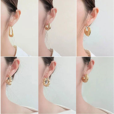 Metal Geometric Copper Earrings With Real Gold Plating