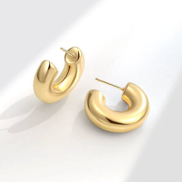Metal Geometric Copper Earrings With Real Gold Plating