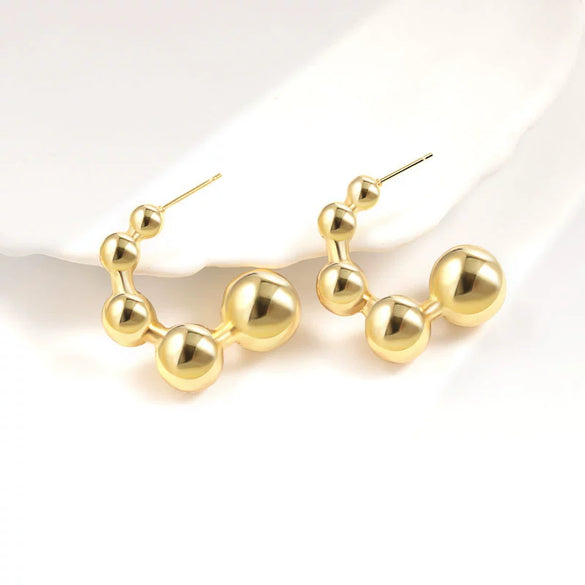Metal Geometric Copper Earrings With Real Gold Plating