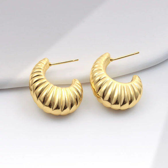 Metal Geometric Copper Earrings With Real Gold Plating
