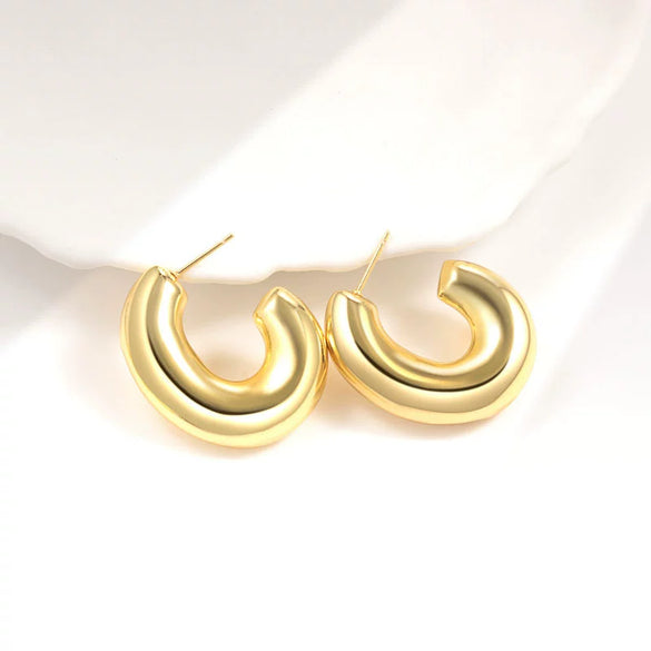 Metal Geometric Copper Earrings With Real Gold Plating