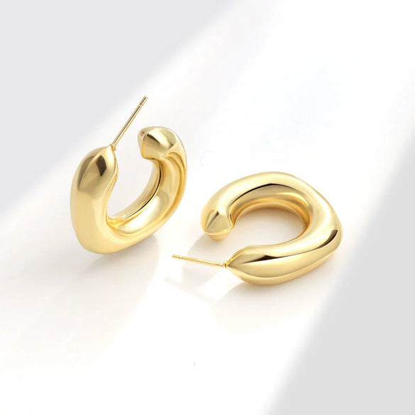 Metal Geometric Copper Earrings With Real Gold Plating