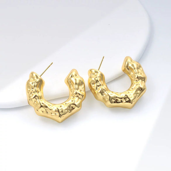 Metal Geometric Copper Earrings With Real Gold Plating