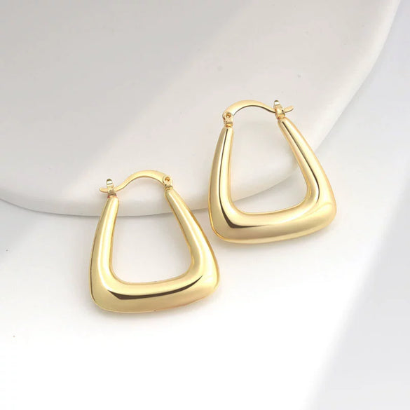Metal Geometric Copper Earrings With Real Gold Plating