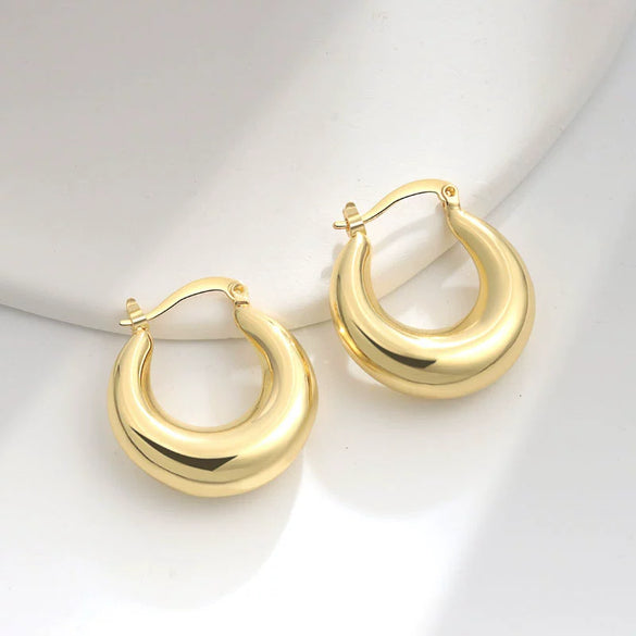 Metal Geometric Copper Earrings With Real Gold Plating