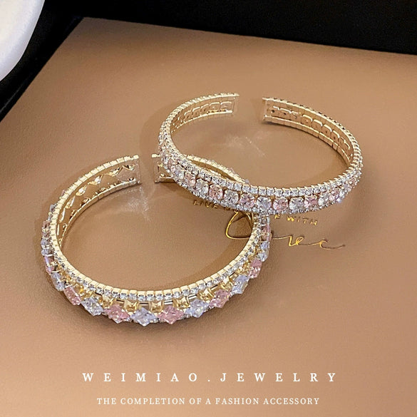 Metal Geometric Diamondencrusted Open Bracelet
