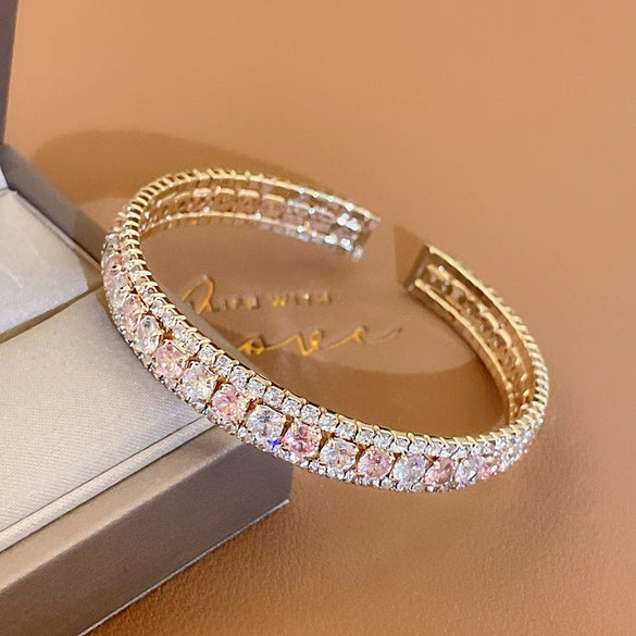 Metal Geometric Diamondencrusted Open Bracelet