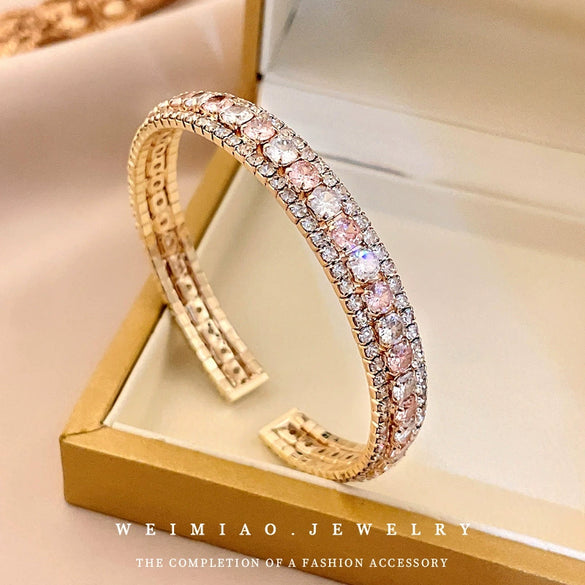 Metal Geometric Diamondencrusted Open Bracelet