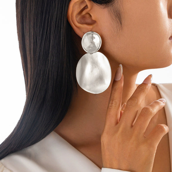 Metal Geometric Exaggerated Irregular Water Drop Stitching Electroplated Women's Ring Pendant Earrings