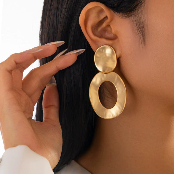 Metal Geometric Exaggerated Irregular Water Drop Stitching Electroplated Women's Ring Pendant Earrings