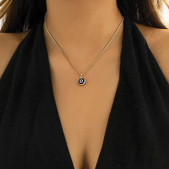 Metal Geometric Eye Pendant Box Chain Necklace For Women